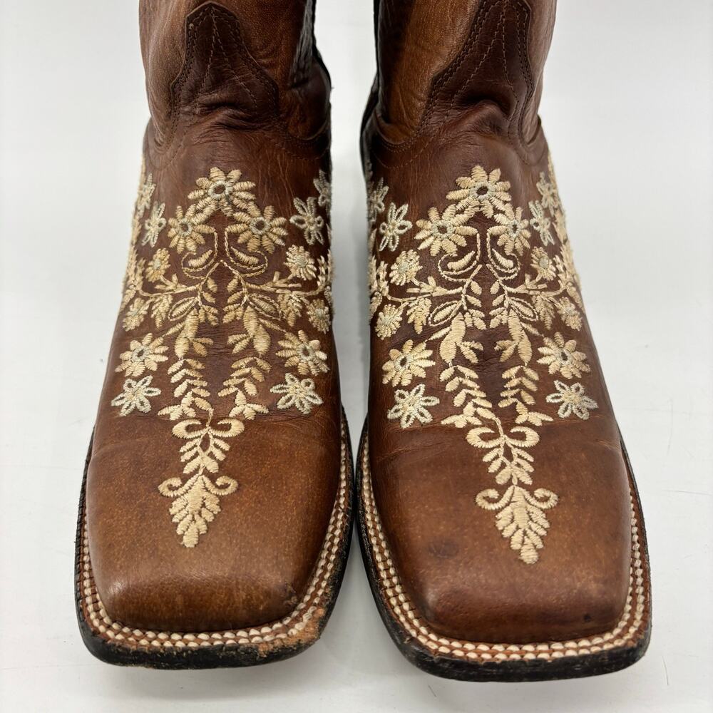 Cavender's Woman Size 10 Western Boots Chestnut Brown Floral Embroidery Leather - Picture 10 of 14